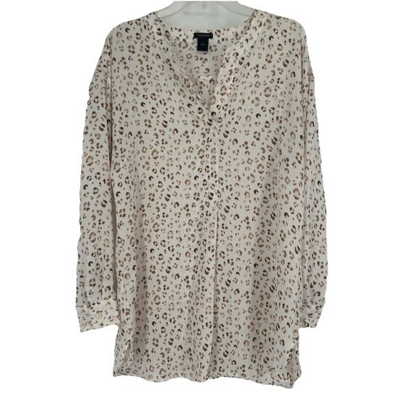 Ann Taylor White Leopard Print Tunic Top Blouse Semi Sheer Long Sleeve Size M - Picture 1 of 10